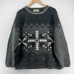 NORTHERN APPAREL Sweater Mens M Shetland Wool Hand Knit Holiday Pullover Gray